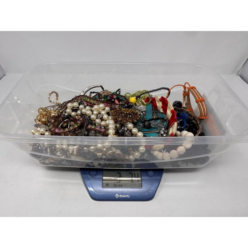 ~3.5 Lbs Costume Jewelry Lot Wearable Repair Crafts Mixed “Jar”